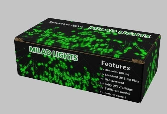 1 Milad Lights 100 Led Green USB plug